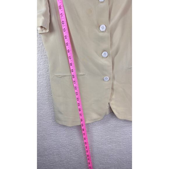 Preston & York Blazer Womens 14 Butter Yellow Silk Short Sleeve Button Up Jacket - Picture 11 of 11